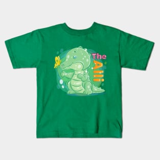 Cute crocodile alligator playing with butterfly kids Kids T-Shirt